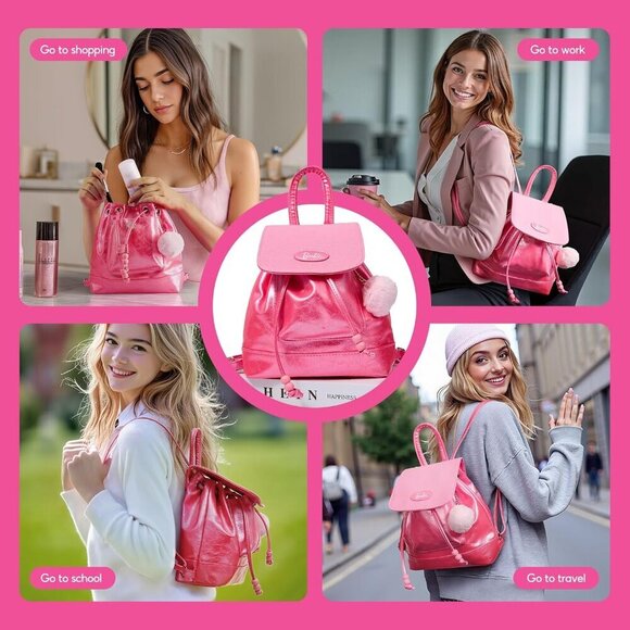 Pink Mini Backpack Leather Girls Women Adjustable Straps Travel School main image 5